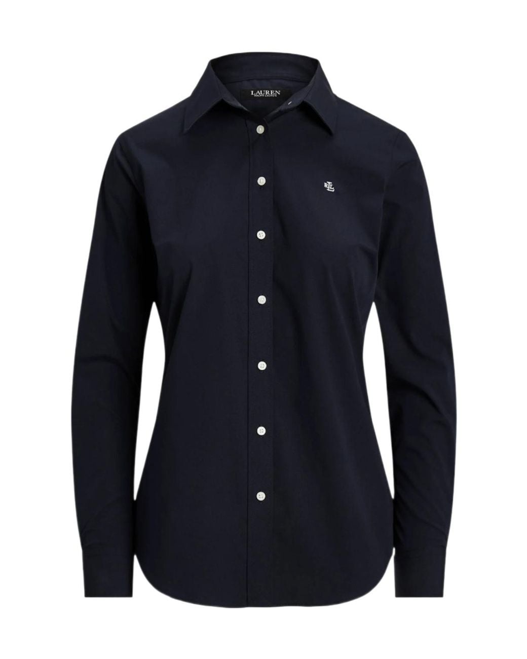 Ralph Lauren Blue Lauren Long-Sleeved Curved Hem Shirt