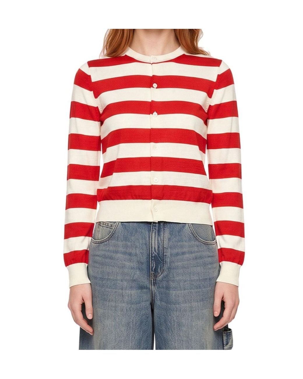 Comme des Garçons Red Comme Des Garçons Girl Striped Crewneck Cardigan