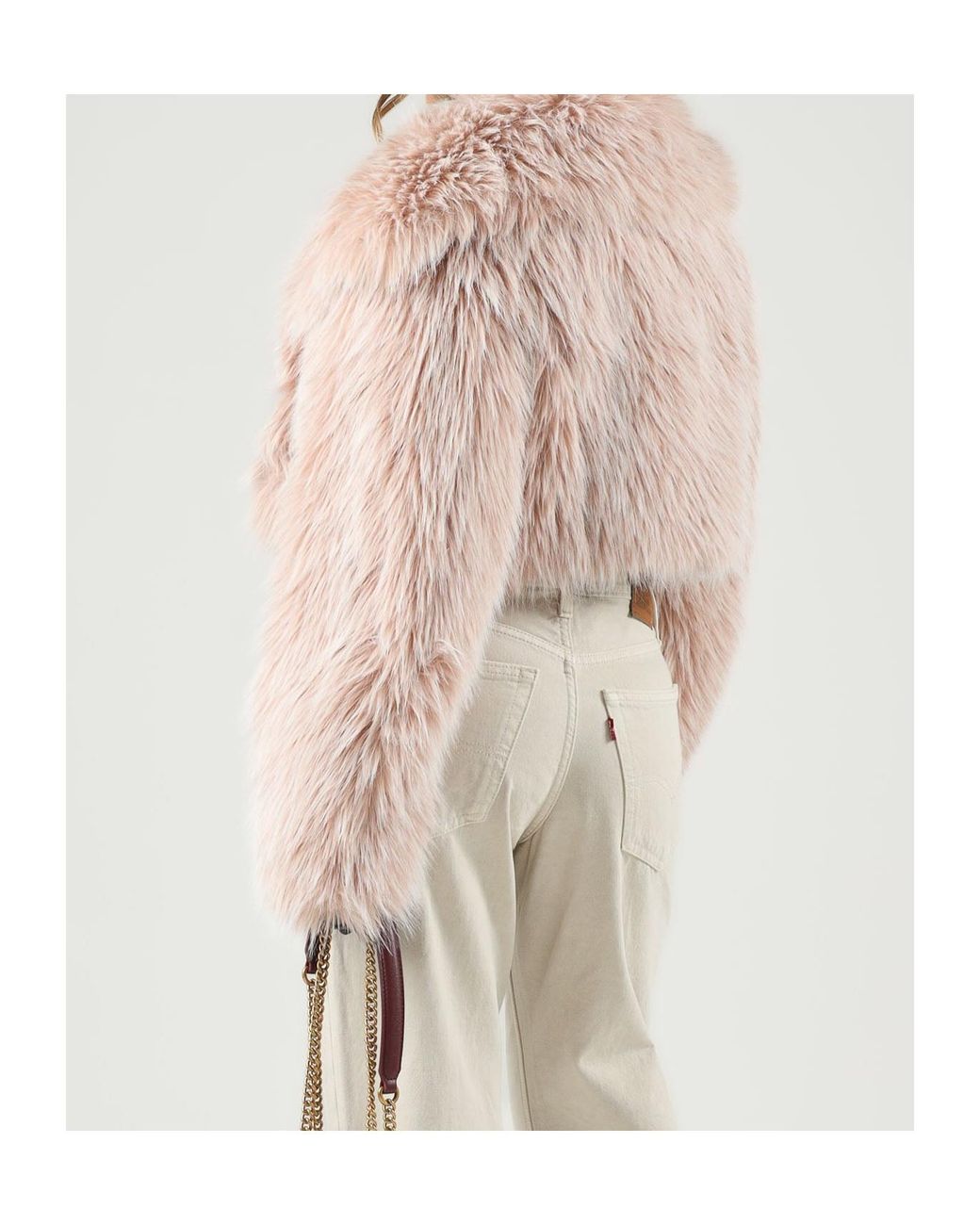 Patrizia Pepe Natural Cropped Faux Fur Jacket