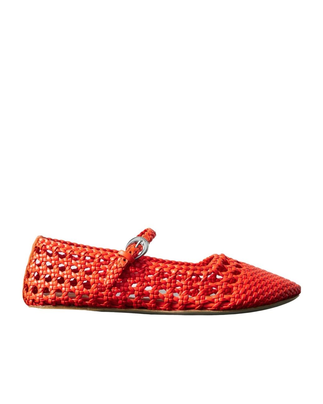 Staud Red Handwoven Leather Ballet Flats