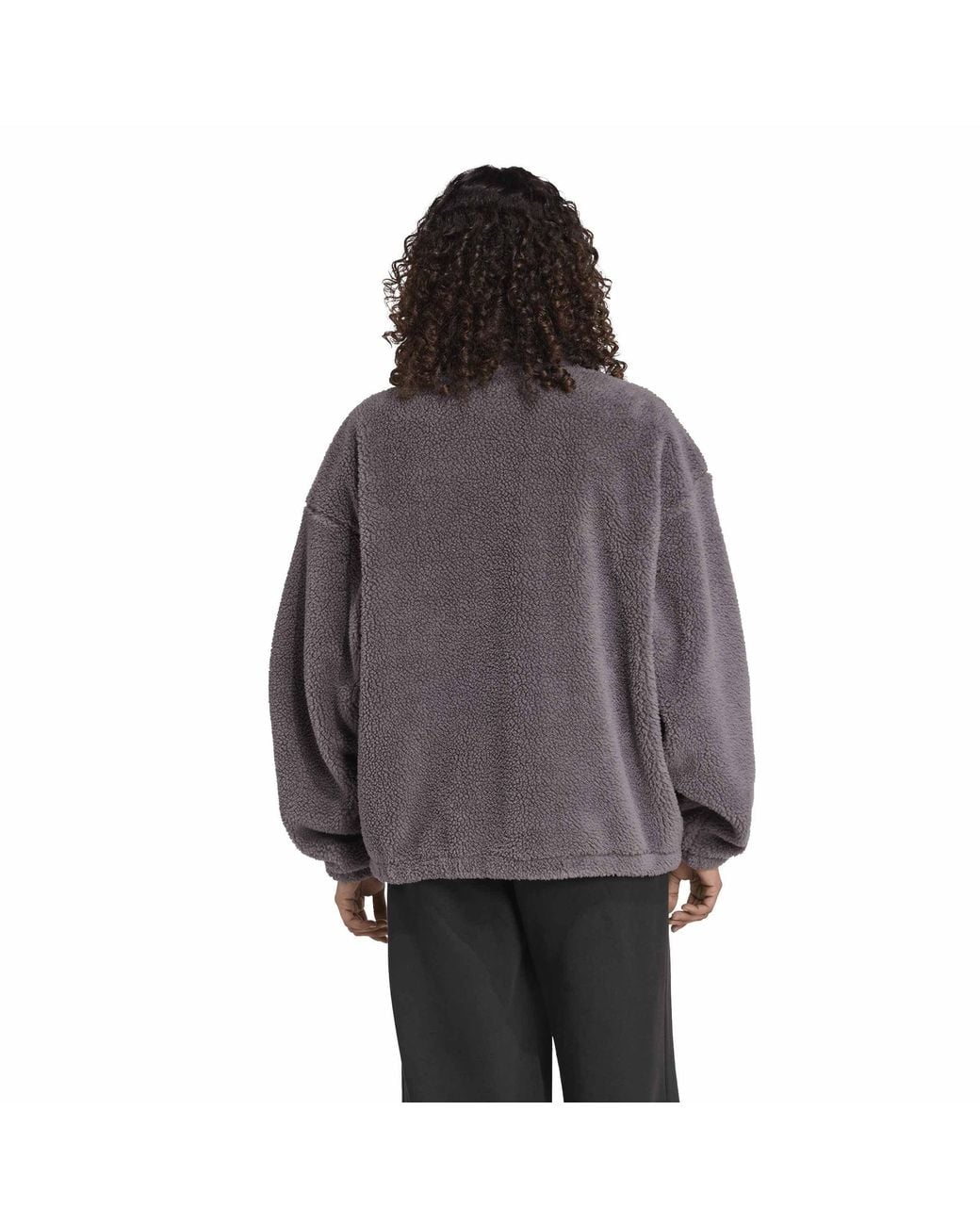 Adidas Originals Gray Sherpa Fleece Stand Collar Jacket