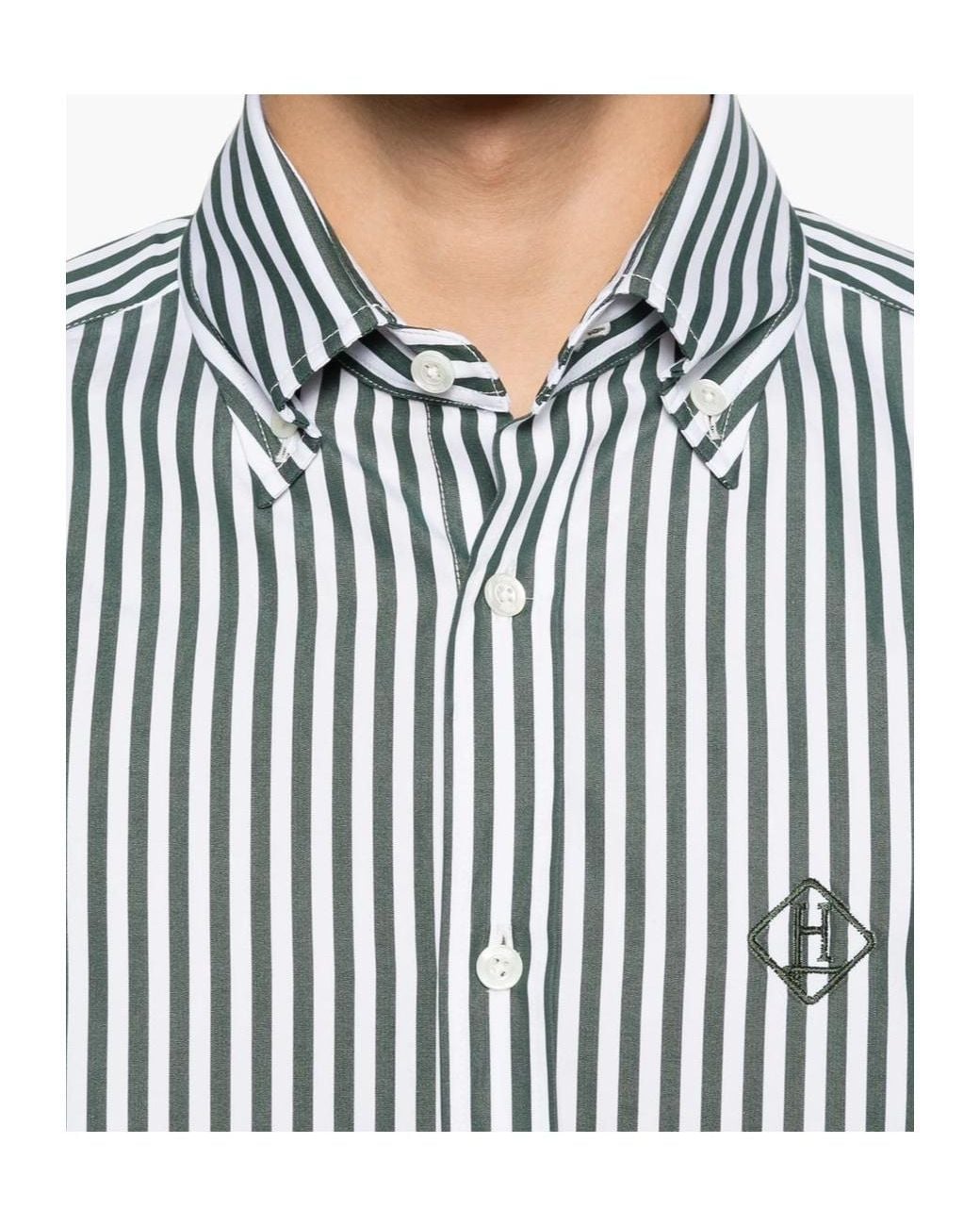 Herno Blue Striped-Pattern Logo-Embroidery Shirt for men