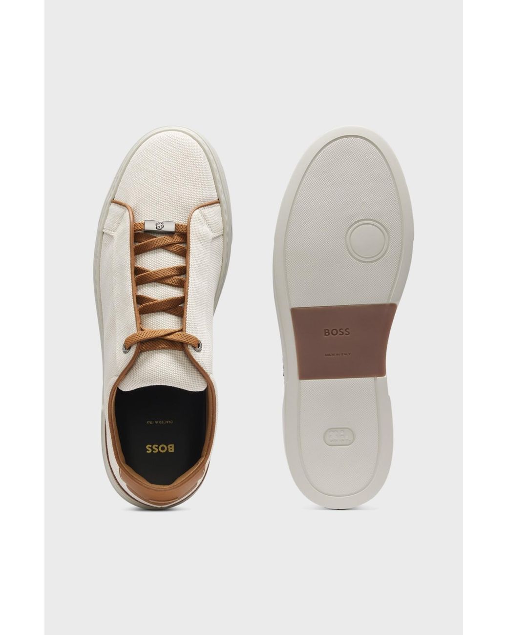 Boss Brown Gary Trainers With Canvas Uppers And Leather Trims for men