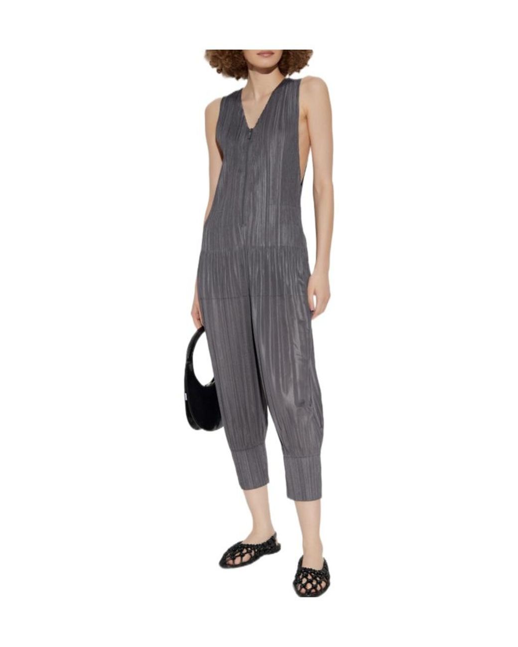 Pleats Please Issey Miyake Gray Zip Pleated Jumpsuit
