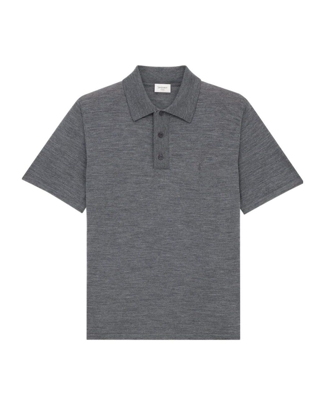 Saint Laurent Gray Wool Cassandre Polo Shirt for men