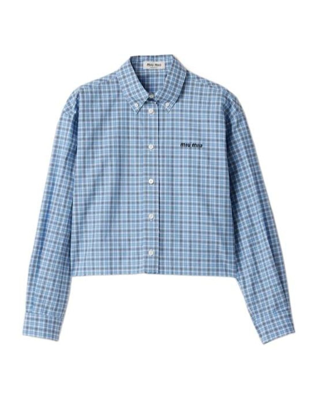Miu Miu Blue Checked Cropped Shirt