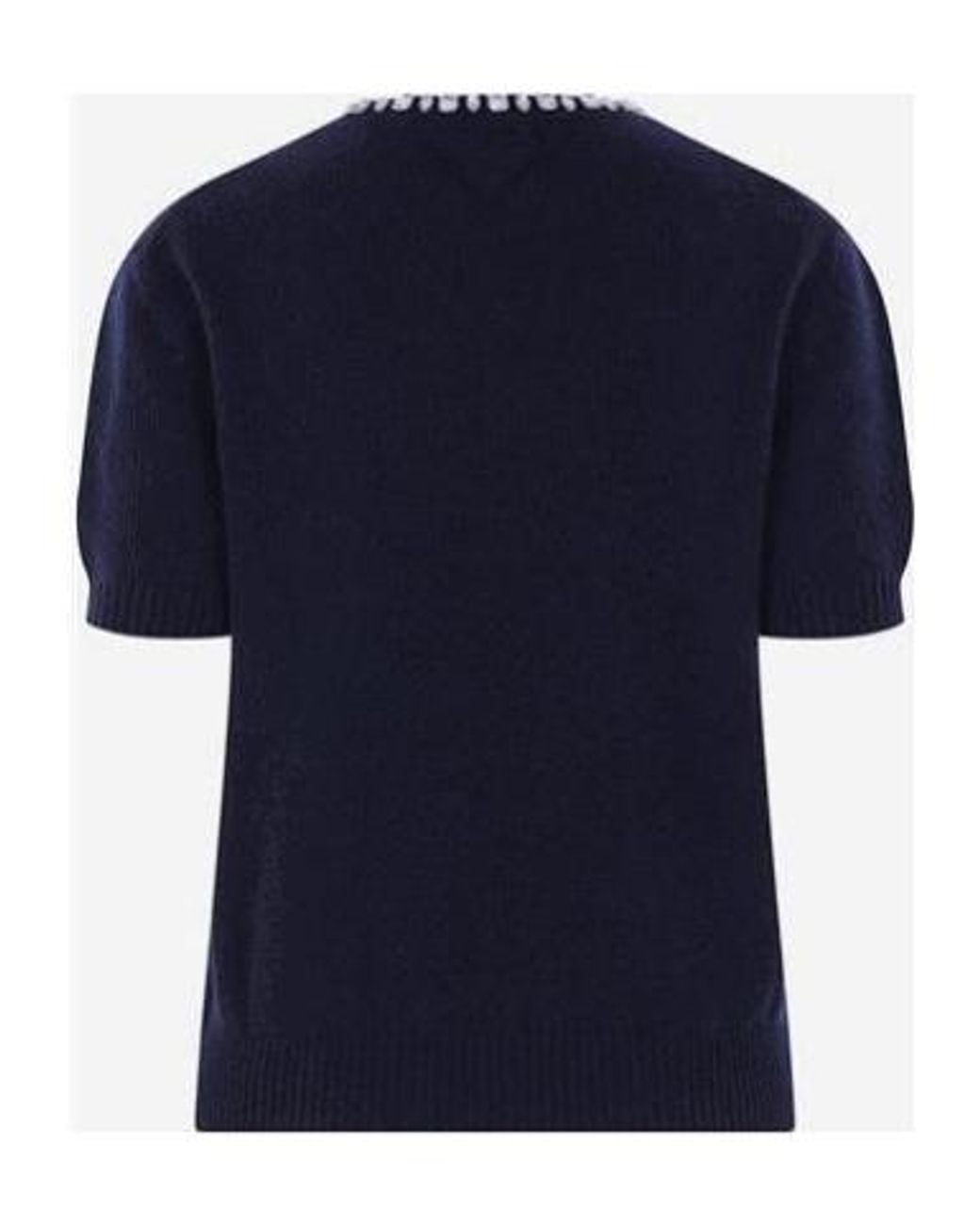 Prada Blue Embellished Short-Sleeved Jumper