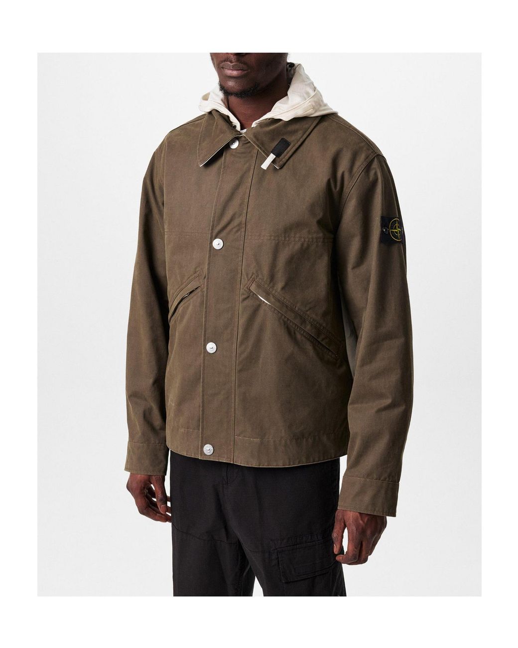 Stone Island Brown Military Hooded Jacket for men