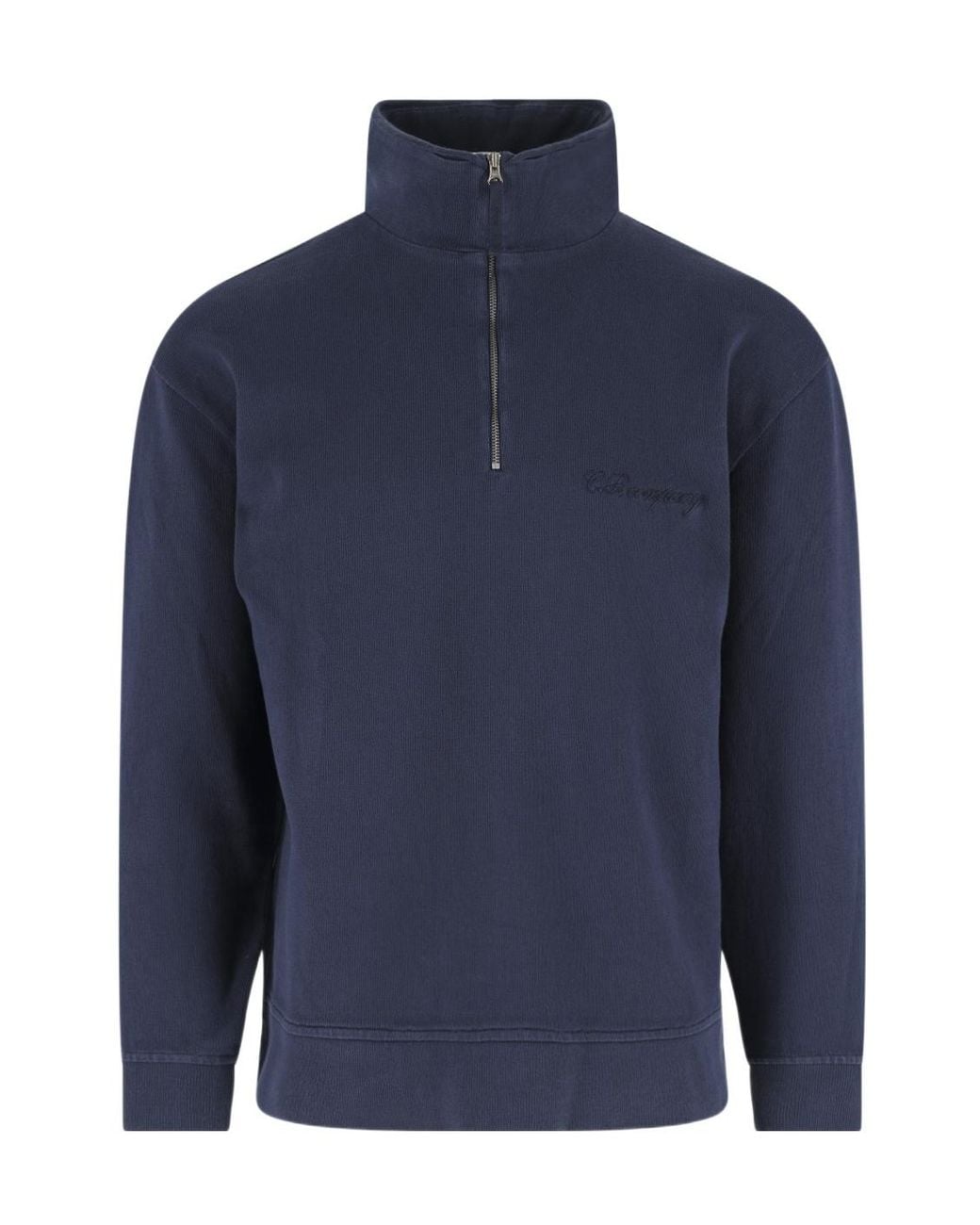 C P Company Blue Half-Zip Funnel-Neck Sweater for men