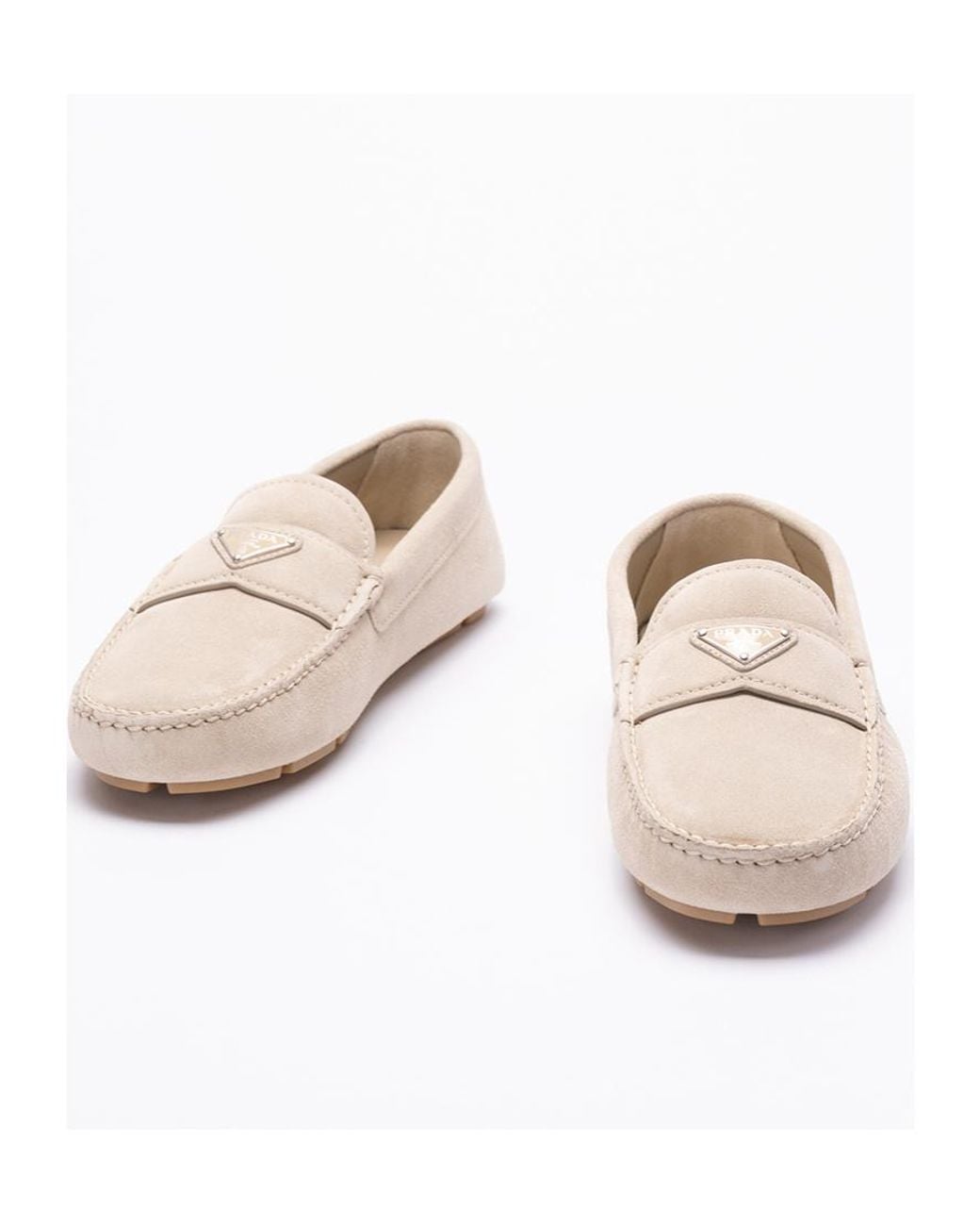 Prada Natural Triangle-Logo Suede Loafers for men
