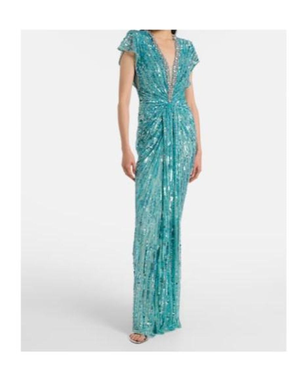 Jenny Packham Green Lacie Gathered Embellished Gown