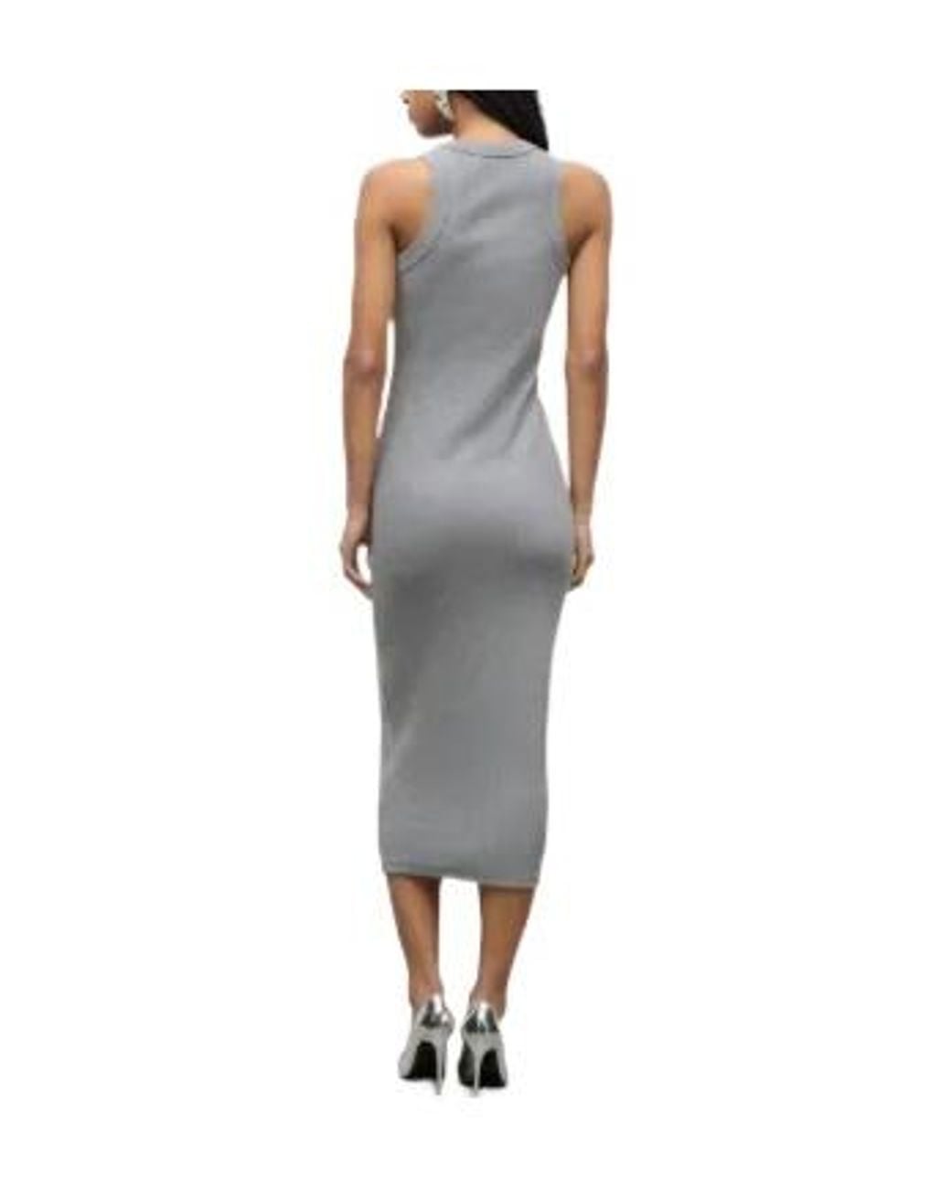 Area Gray Crystal-Embellished Ribbed Midi Dress