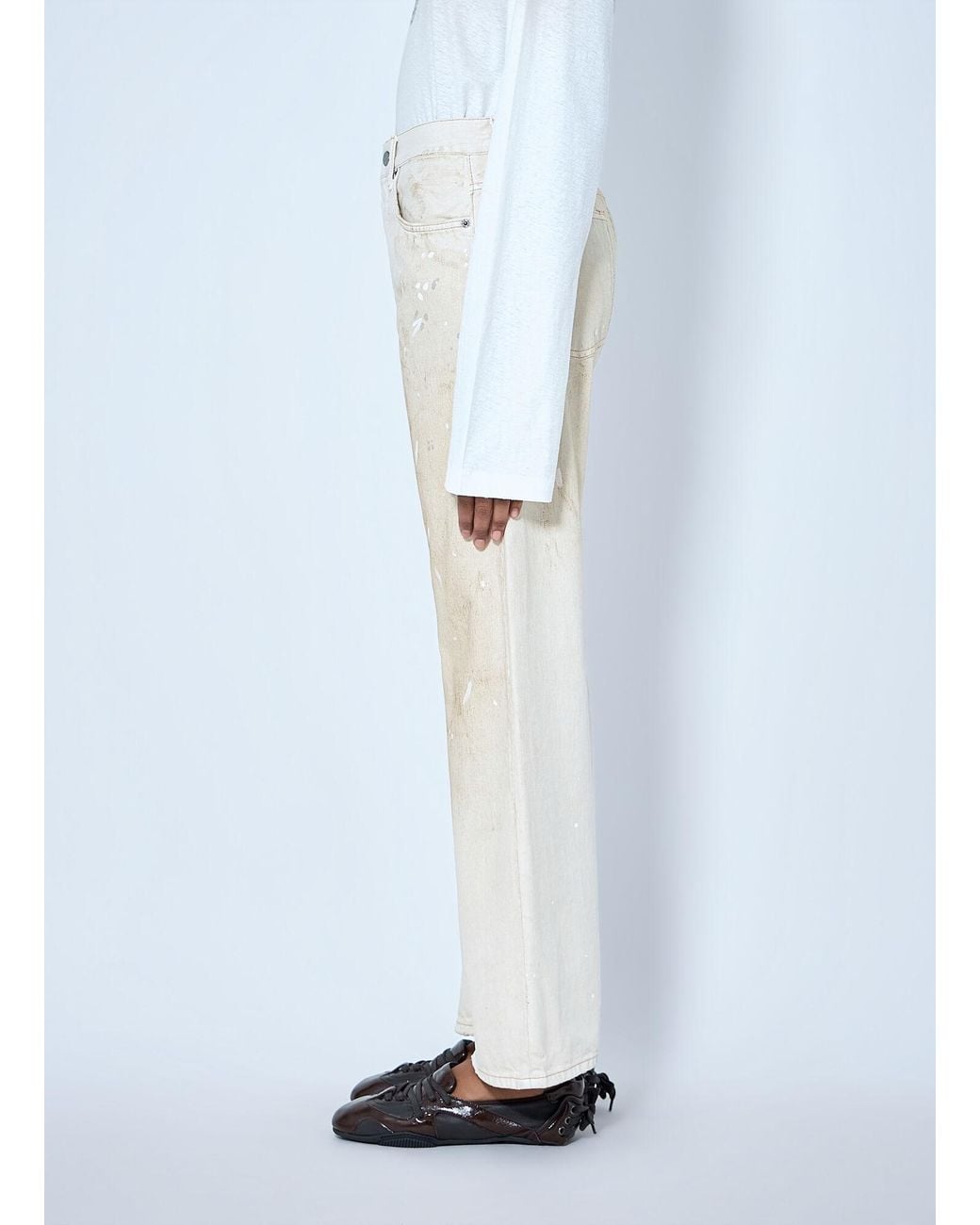 Acne White Distressed Logo Patch Jeans