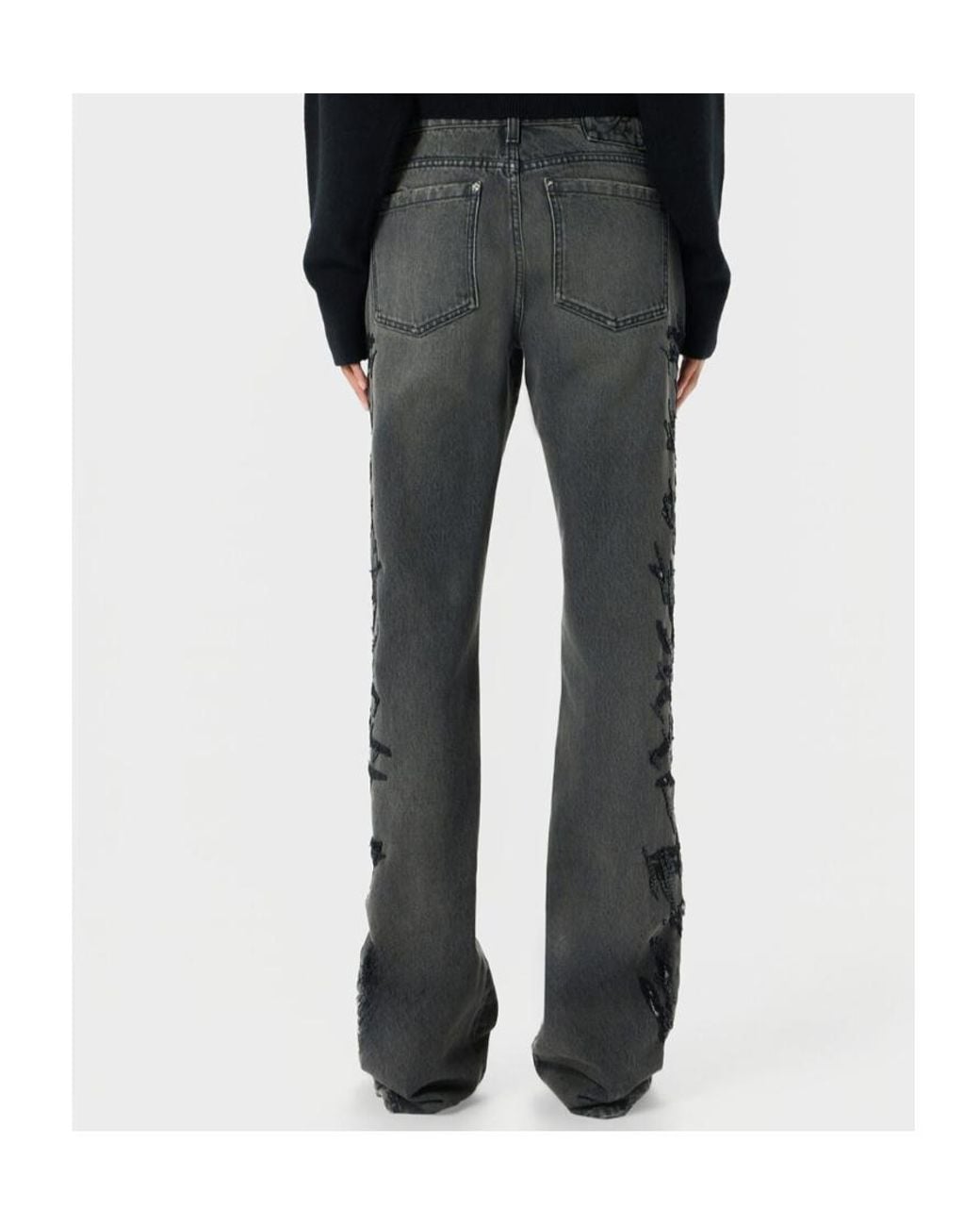 Blumarine Gray Embellished Straight Leg Jeans