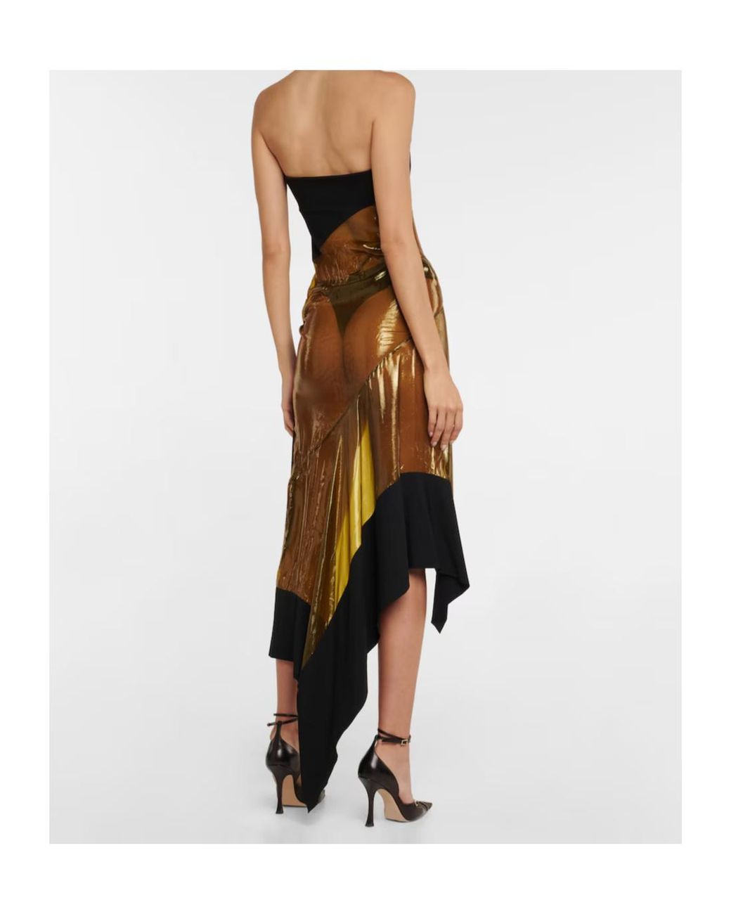 Mugler Multicolor Sheer-Paneled Asymmetric Midi Dress