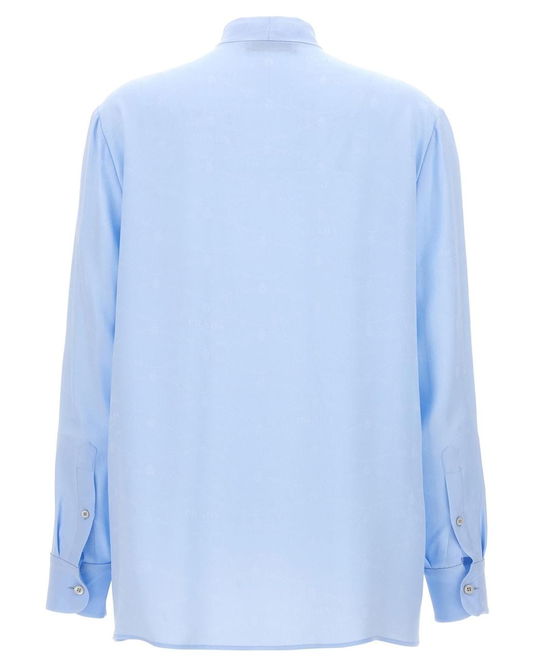 Prada Blue Jacquard Crepe De Chine Blouse