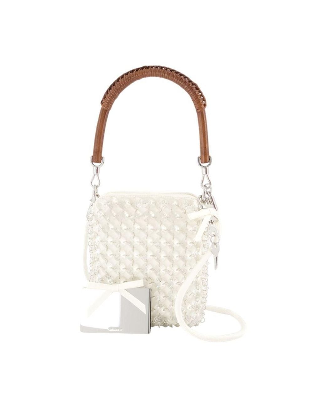 Self-Portrait White Crystal Chain Mini Shoulder Bag