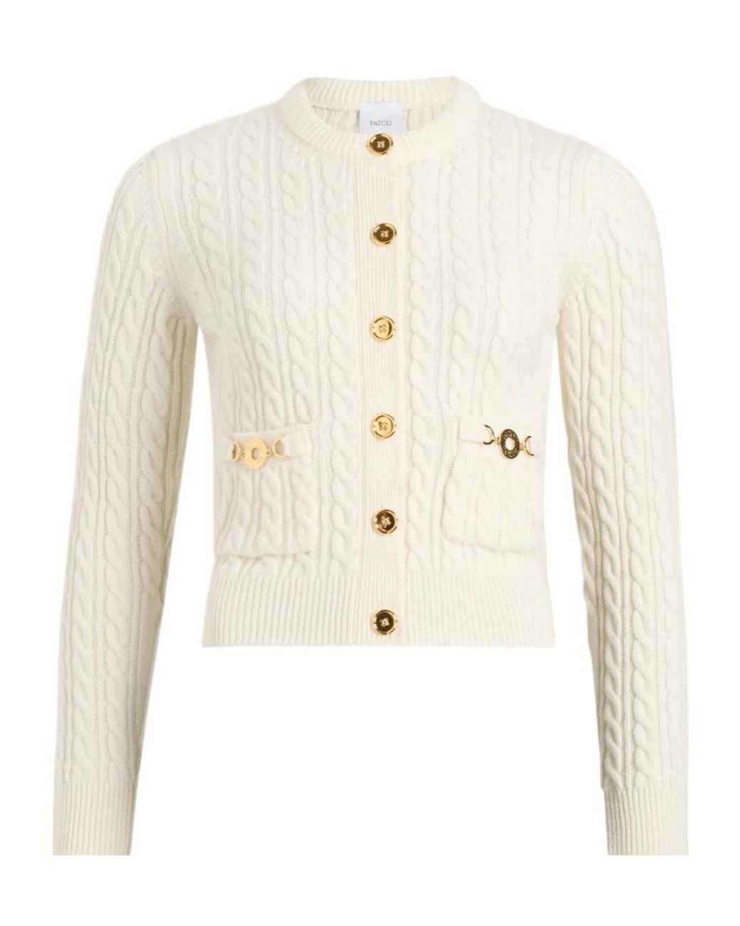 Patou White Button Long-Sleeved Sweater