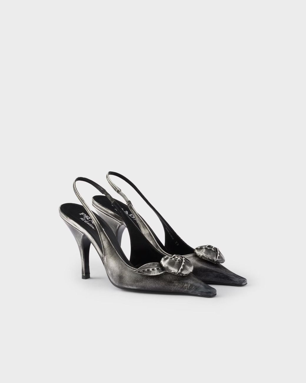 Prada Metallic Bow Slingback Heeled Pumps