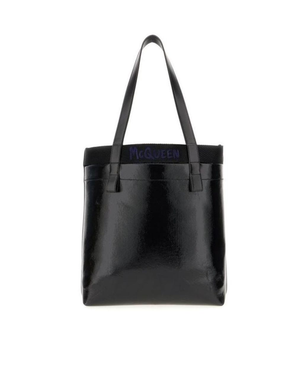 McQueen Black Logo Printed Tote Bag for men