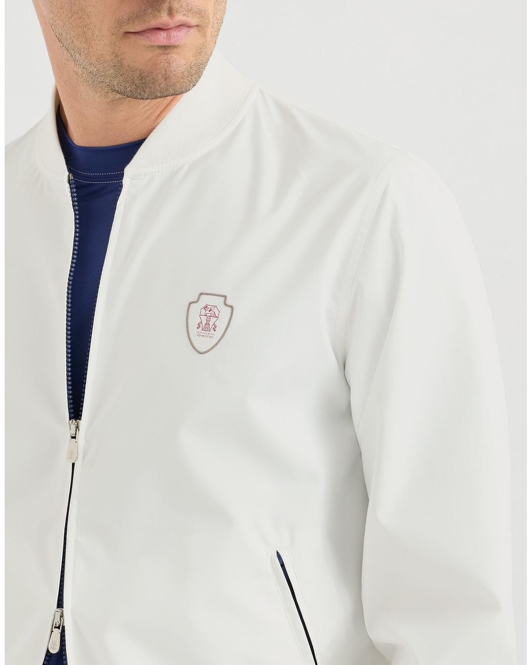 Brunello Cucinelli White Nylon Sweatshirt With Logo And Zipper for men