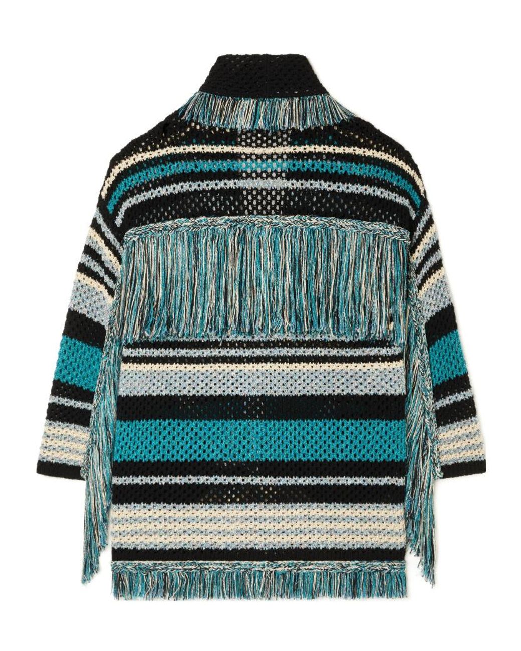 Alanui Green Ocean Stripes Fringed Cardigan
