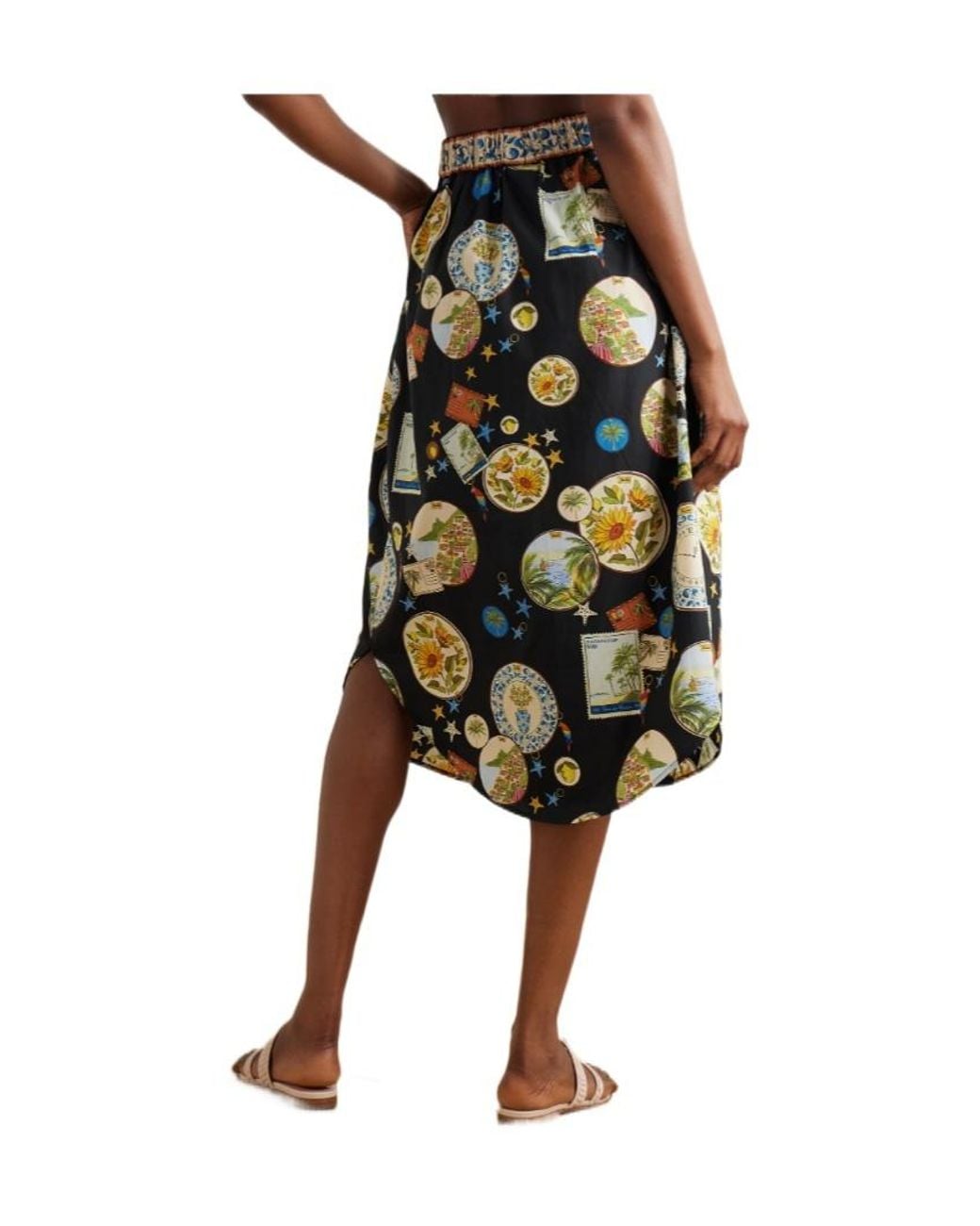 Farm Rio Black Printed Cotton Midi Skirt