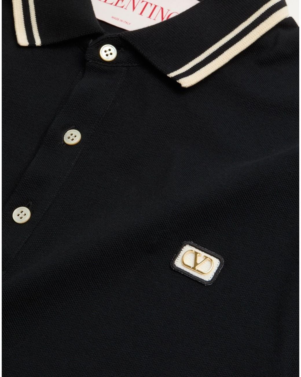 Valentino Black Logo Embroidered Straight Hem Polo Shirt for men
