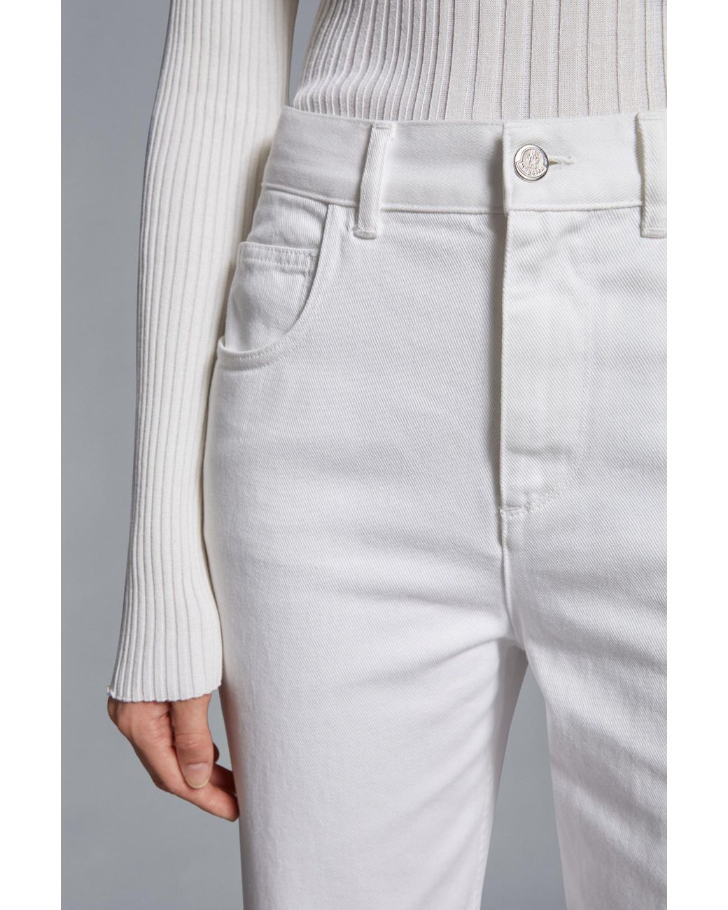 Moncler White Logo Patch Straight-Leg Trousers