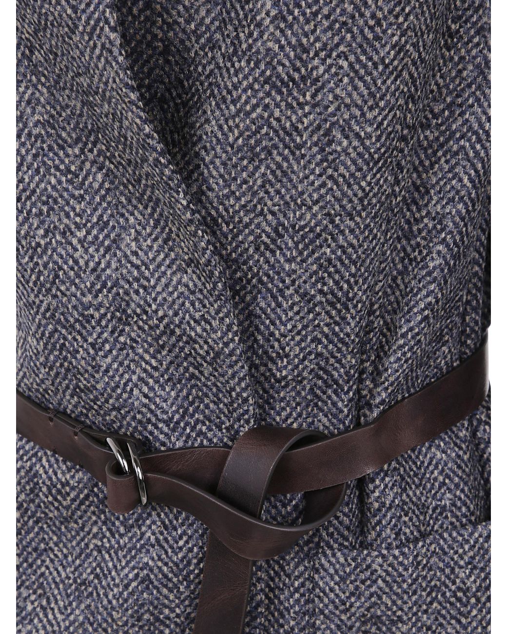 Brunello Cucinelli Gray Herringbone Patterned Belted Jacket