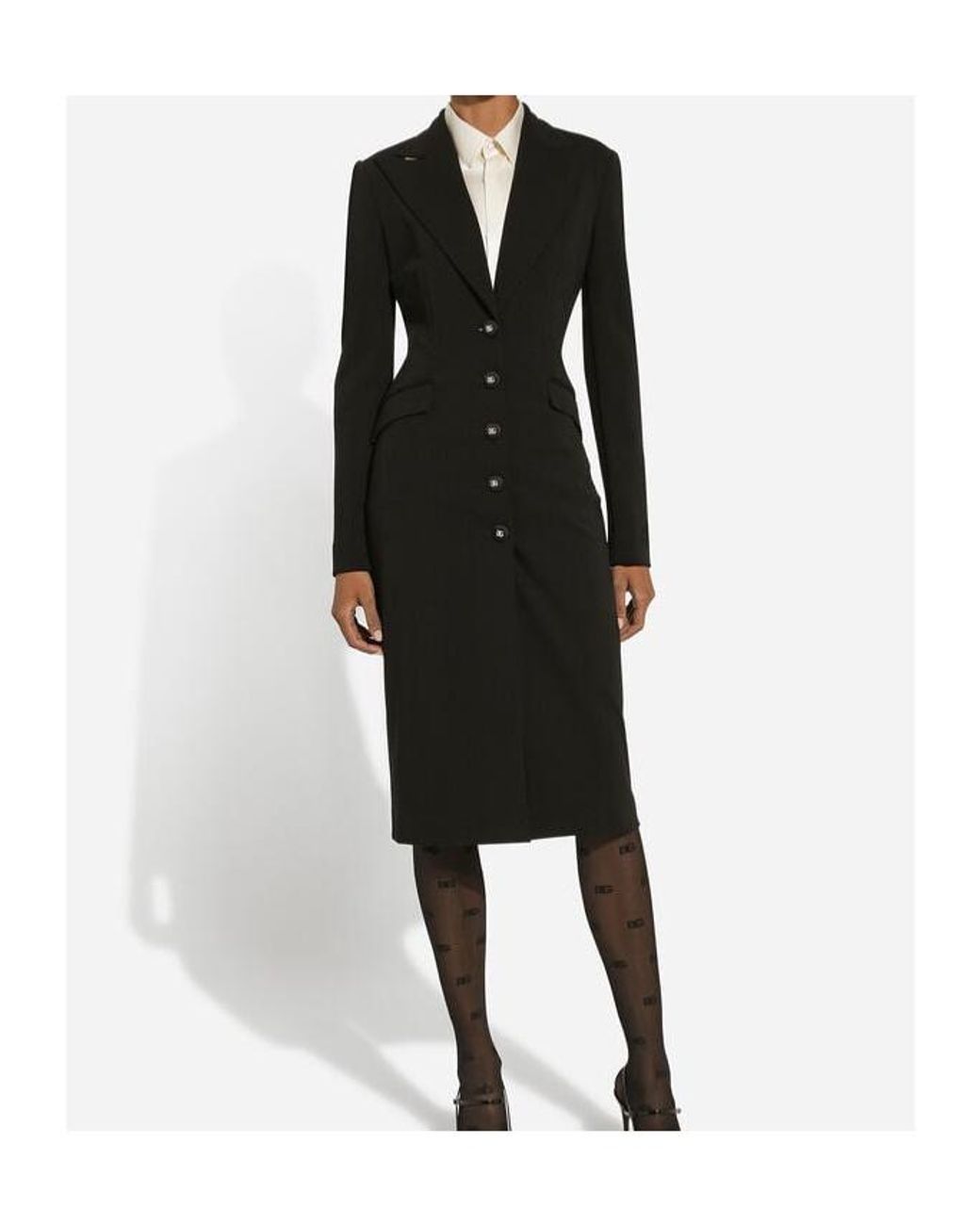Dolce & Gabbana Black Logo-Button Single-Breasted Coat