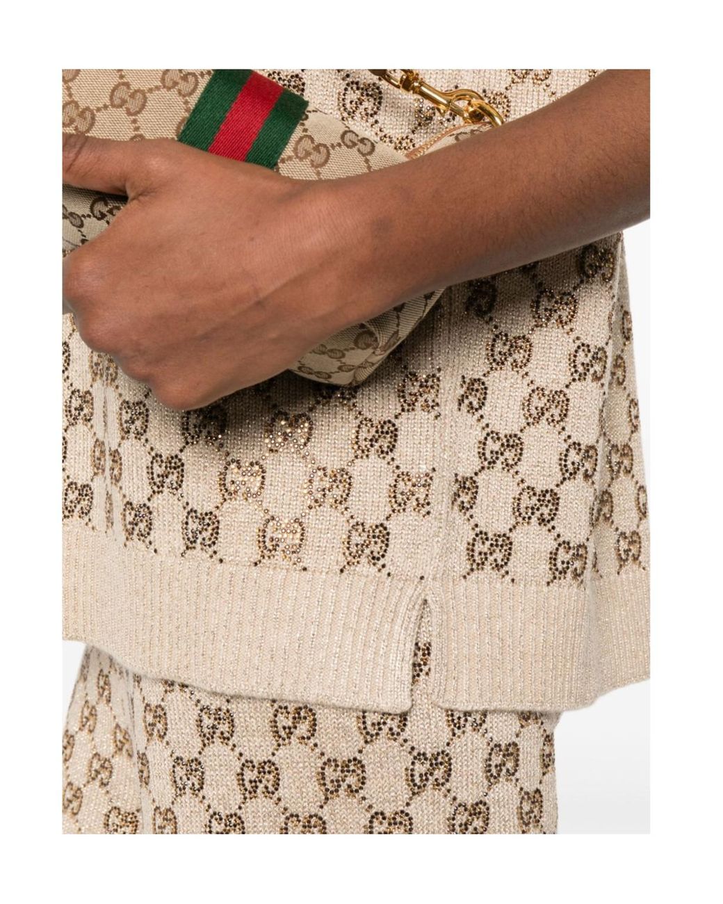 Gucci Natural Wool Cashmere Sweater With Crystals