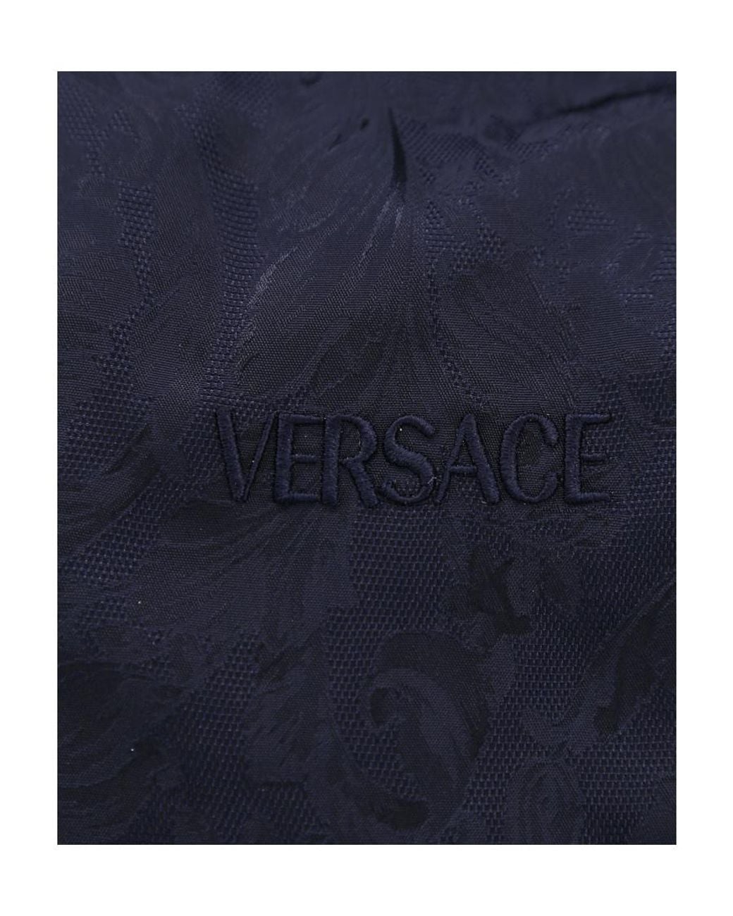 Versace Blue Logo-Embroidered Zip-Up Bomber Jacket for men