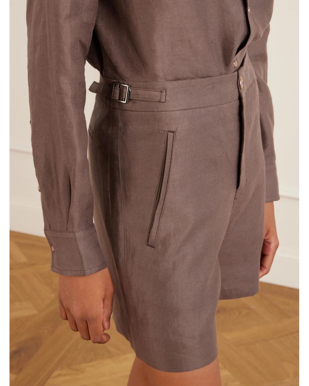 God's True Cashmere Brown Cropped Linen Shorts