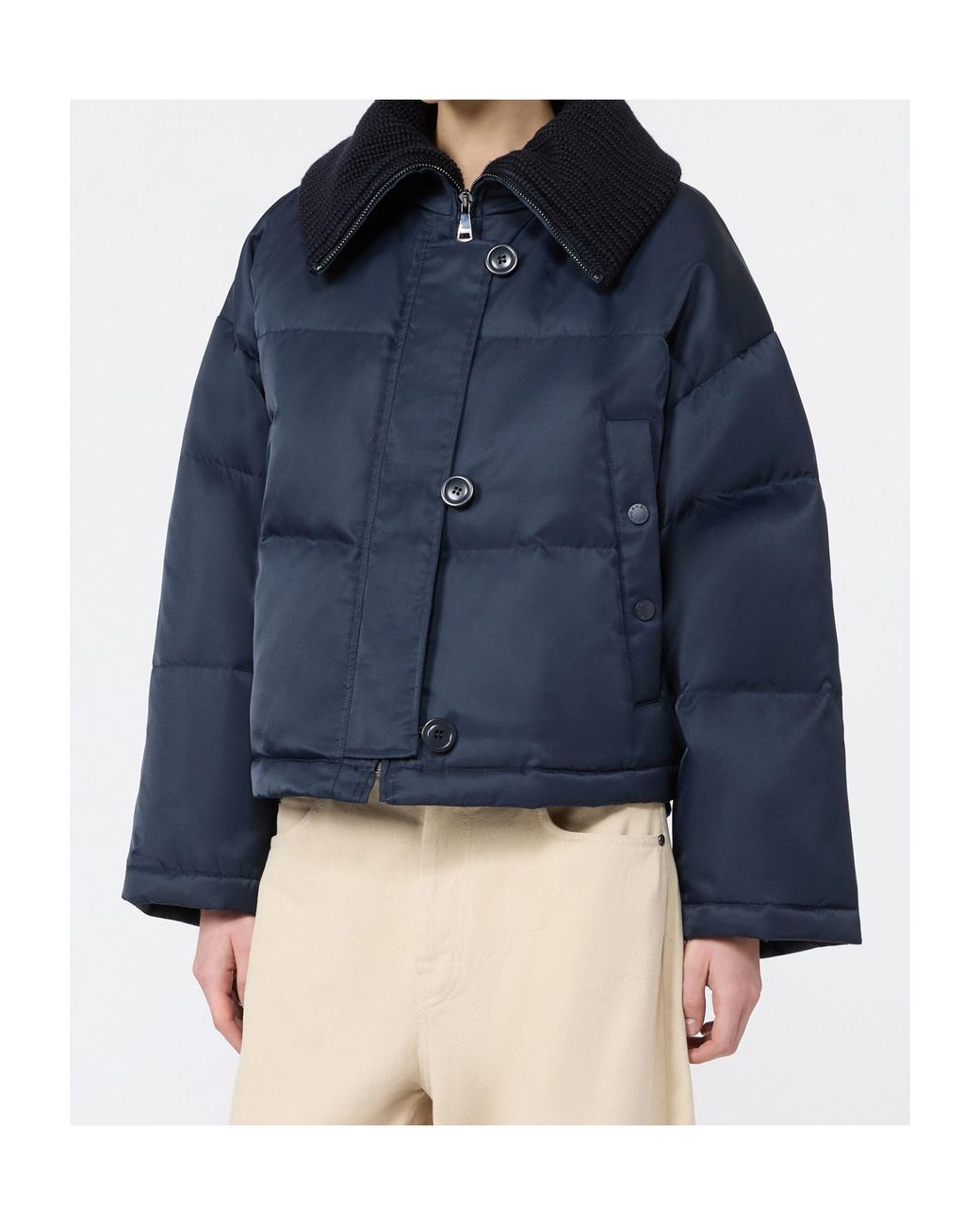 Weekend by Maxmara Blue Ribbed Collar Down Jacket