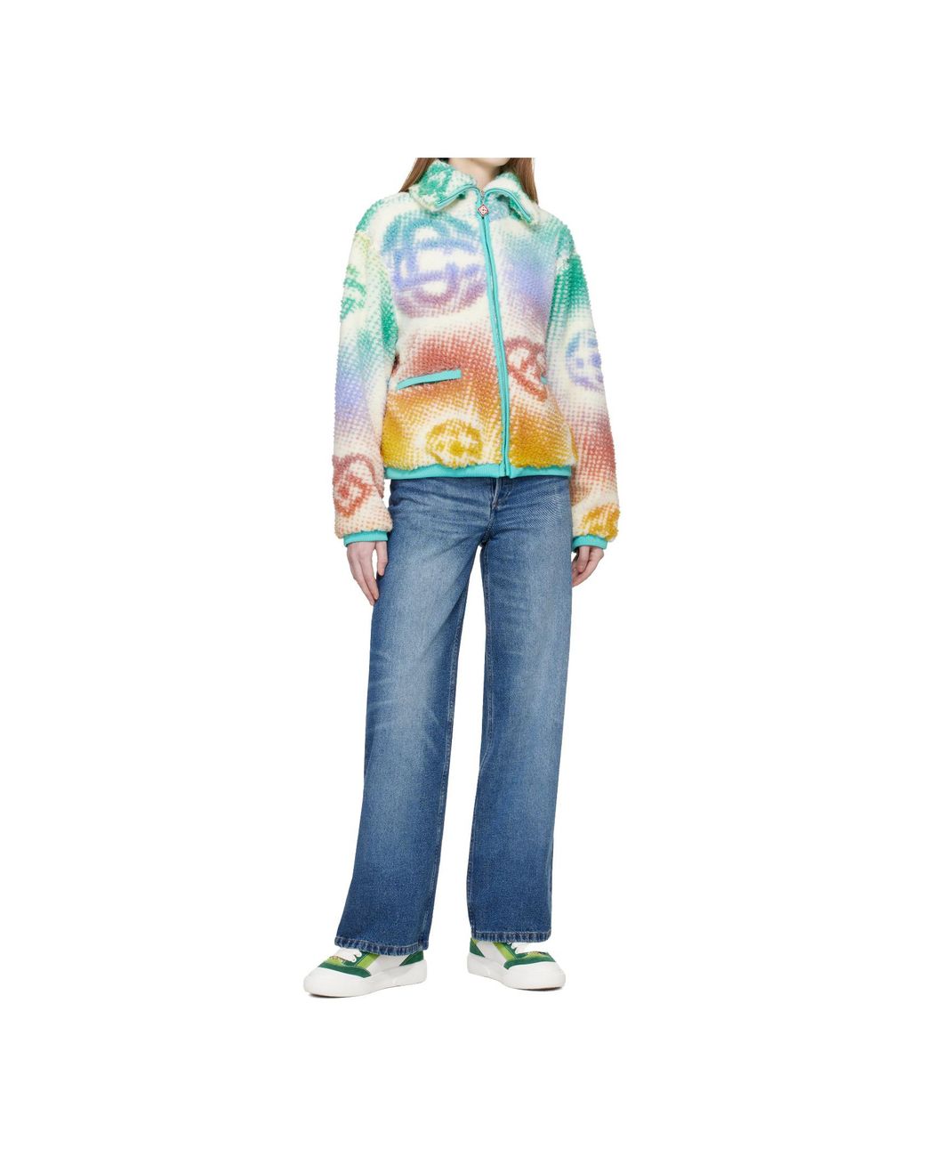 Casablanca Blue Monogram-Pattern Zip-Up Jacket