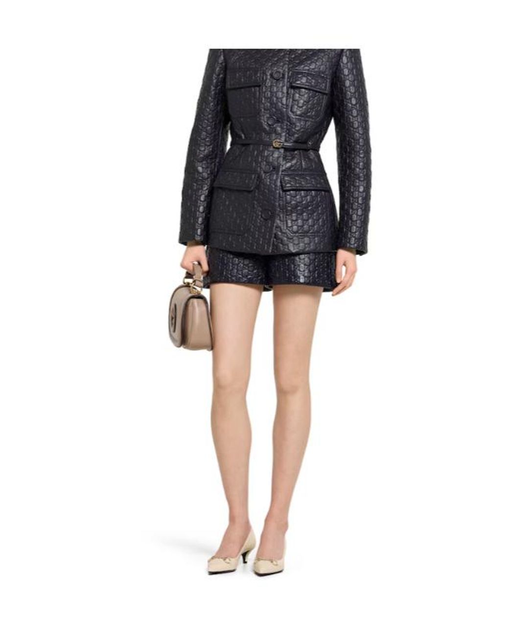 Gucci Gray Gg Embossed Leather Shorts