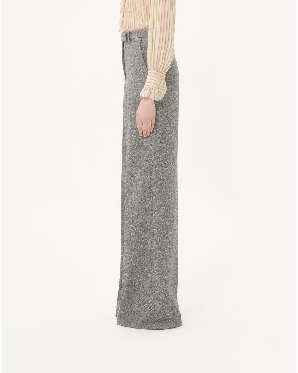 Valentino Gray Pleat Detailed Wide Leg Trousers