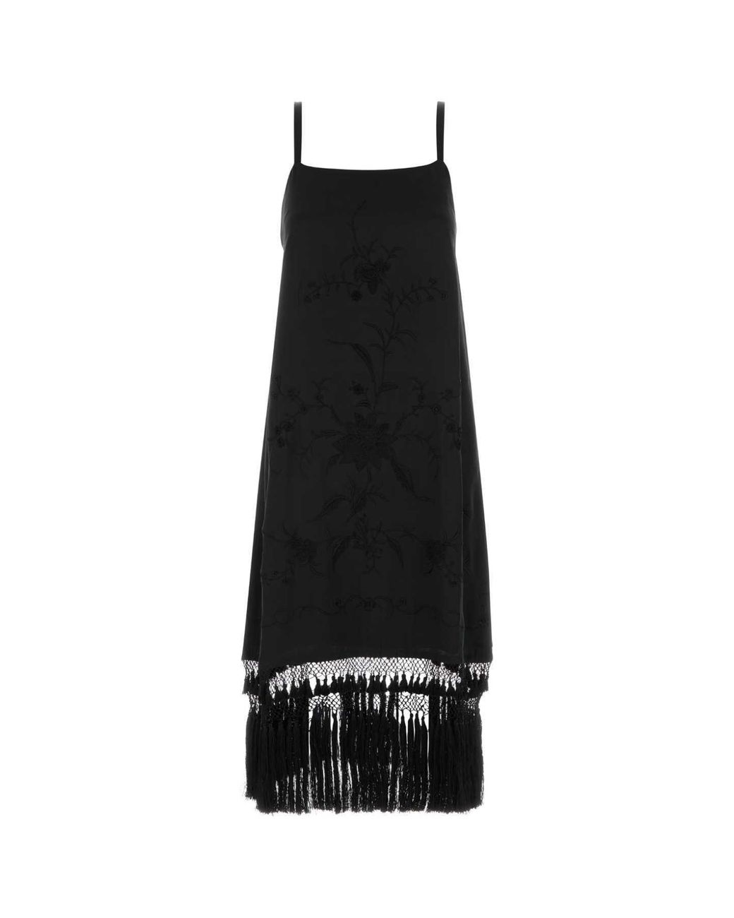 Bode Black Fringed Floral Dress
