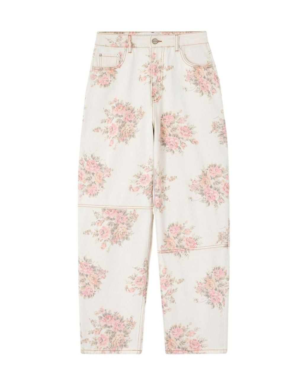 Ganni White Floral Printed Stary Jeans