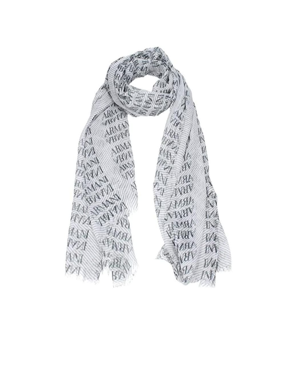 Armani Collezioni White Letter Printed Pattern Scarf for men