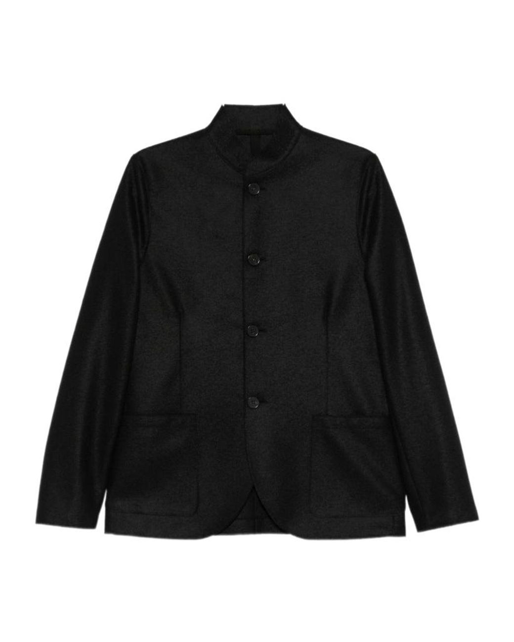 Harris Wharf London Black Nehru-Collar Virgin-Wool Jacket for men