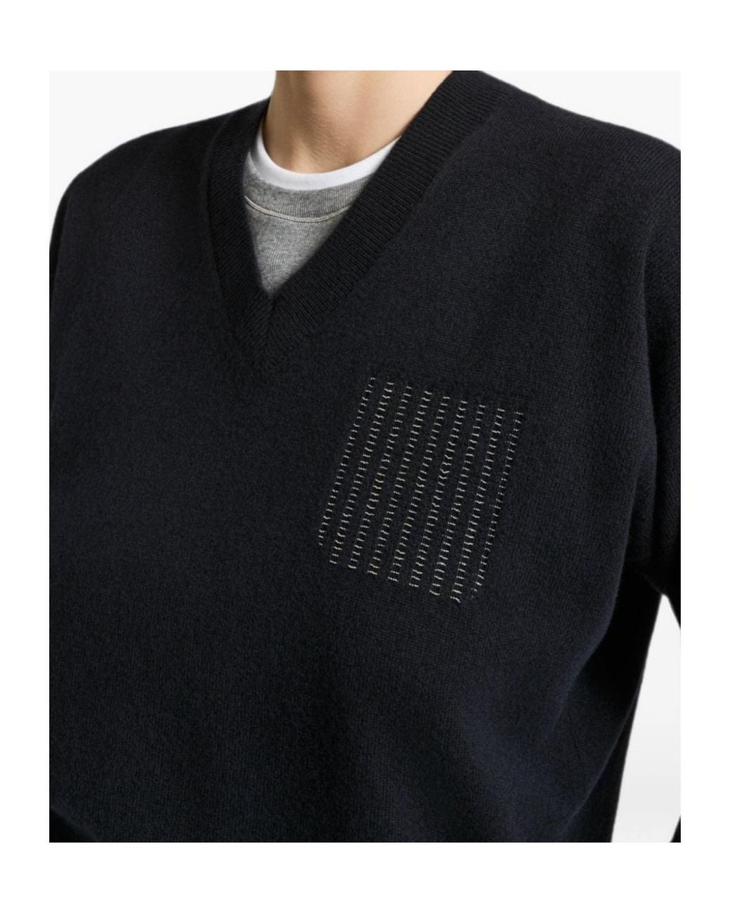 Peserico Black Bead-Embellished V-Neck Jumper