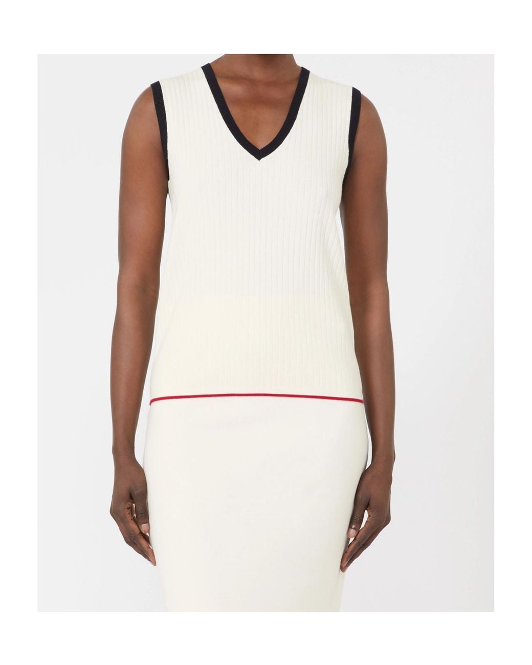 Max Mara White Studio Umile Ribbed V-Neck Knitted Top