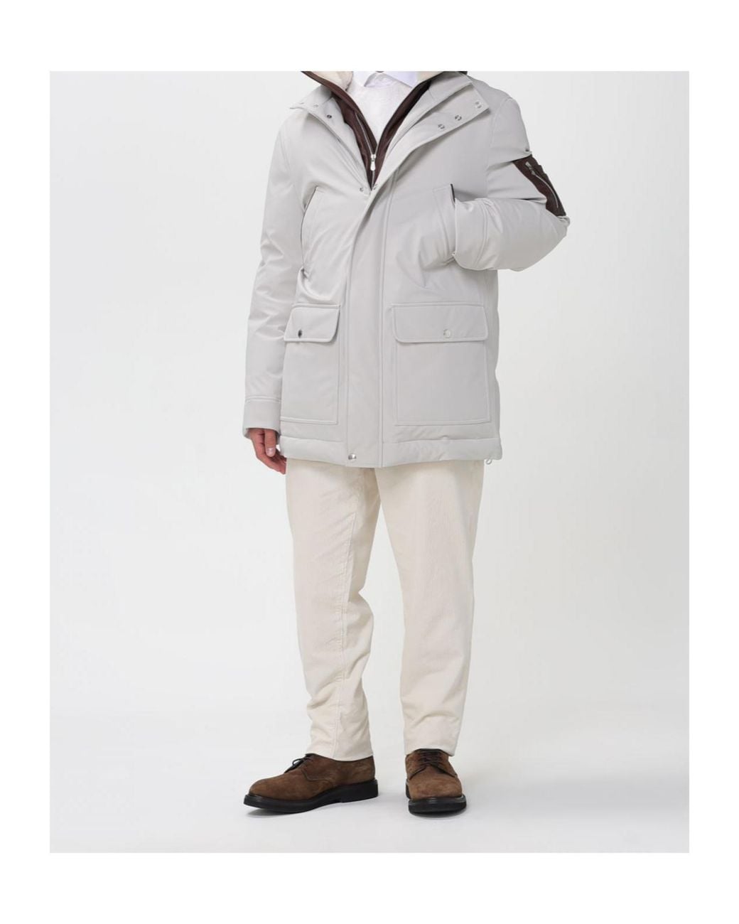 Brunello Cucinelli Natural Logo Patch Corduroy Pants for men