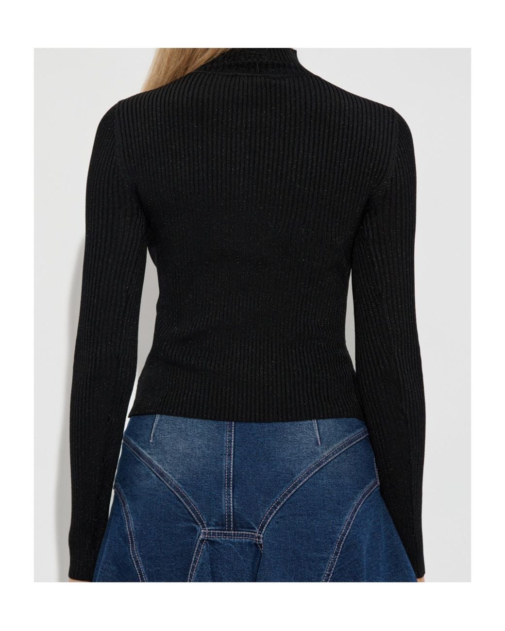 Versace Jeans Black Couture Cut-Out Ribbed-Knit Top