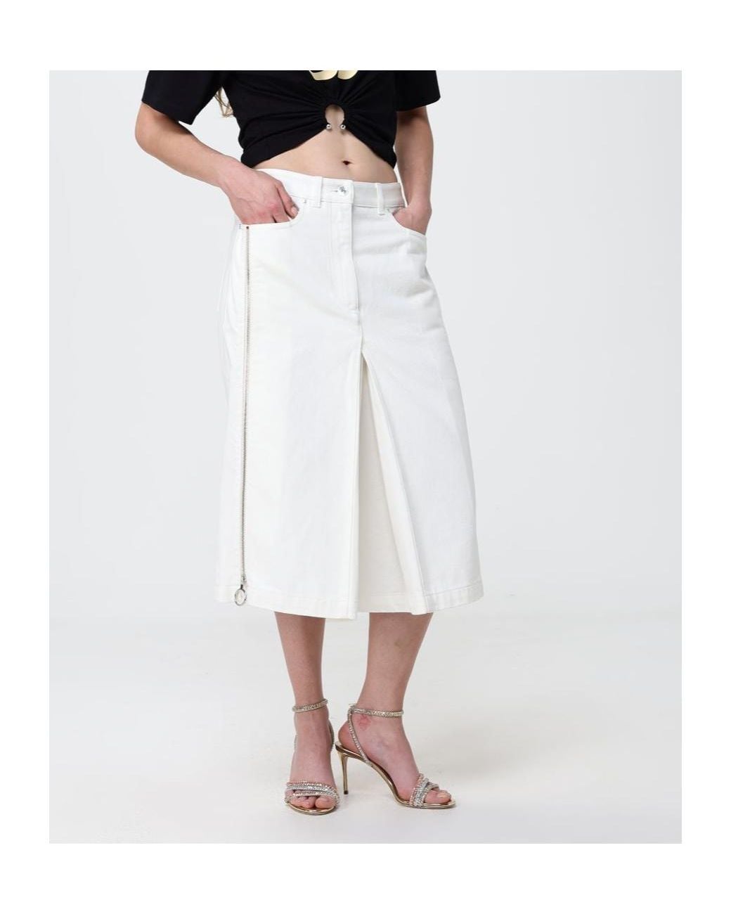 Rabanne White Rabanne Slit-Detailed Denim Skirt