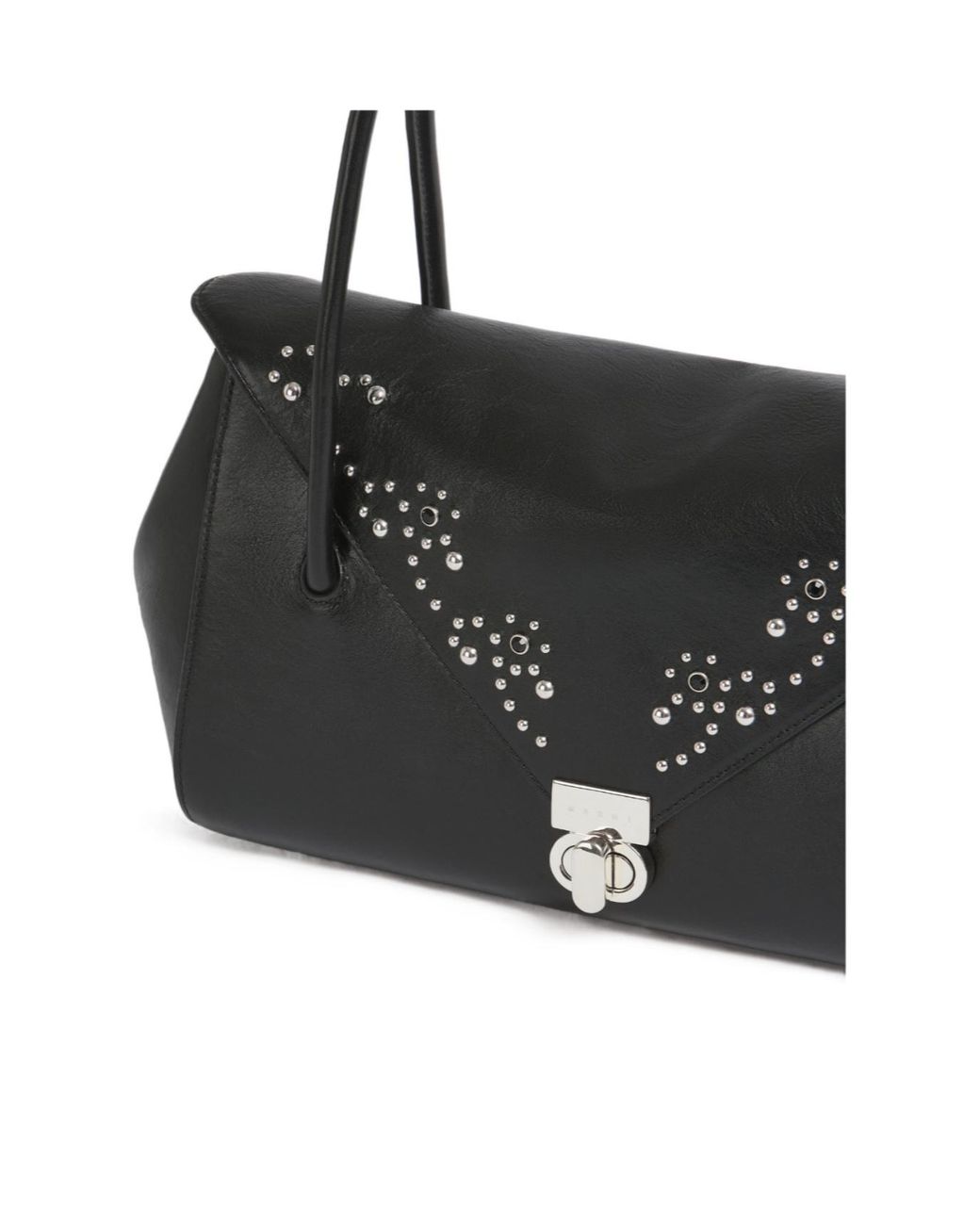 Marni Black Leather E/W Shoulder Bag With Studs