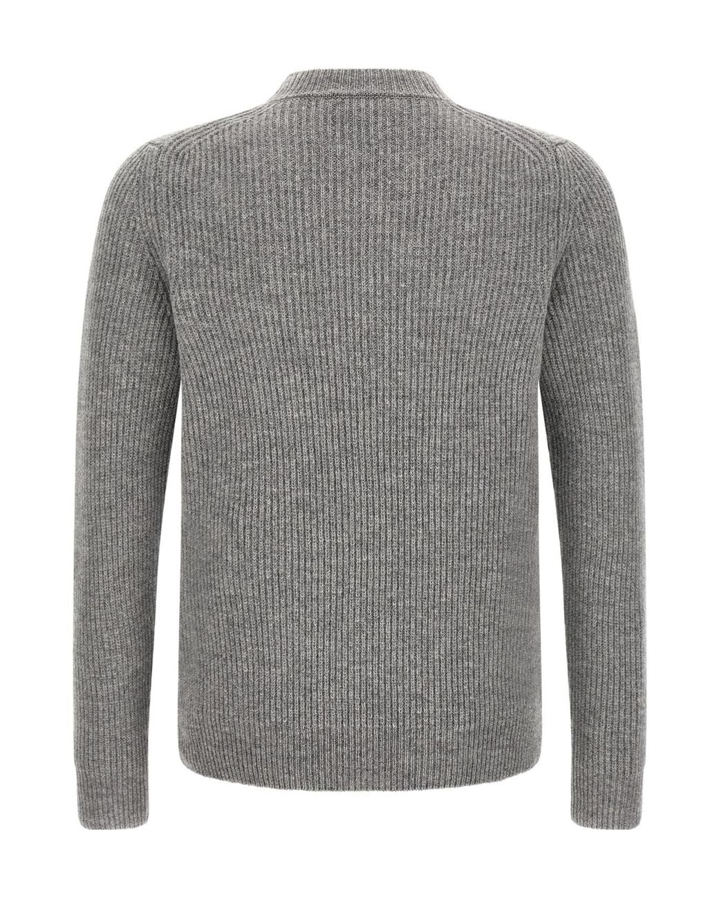 Zanone Gray Ribbed Crewneck Knitted Sweater for men
