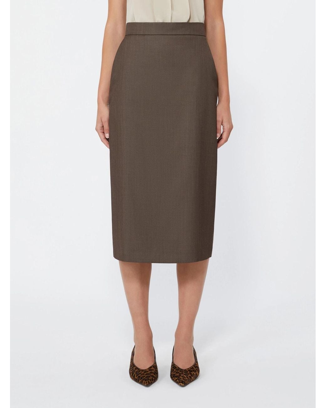 Max Mara Brown Wool Gabardine Pencil Skirt